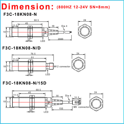 Commutateur inductif non-concis inductif de détection du fil 12V du capteur de proximité de M18 8mm 3